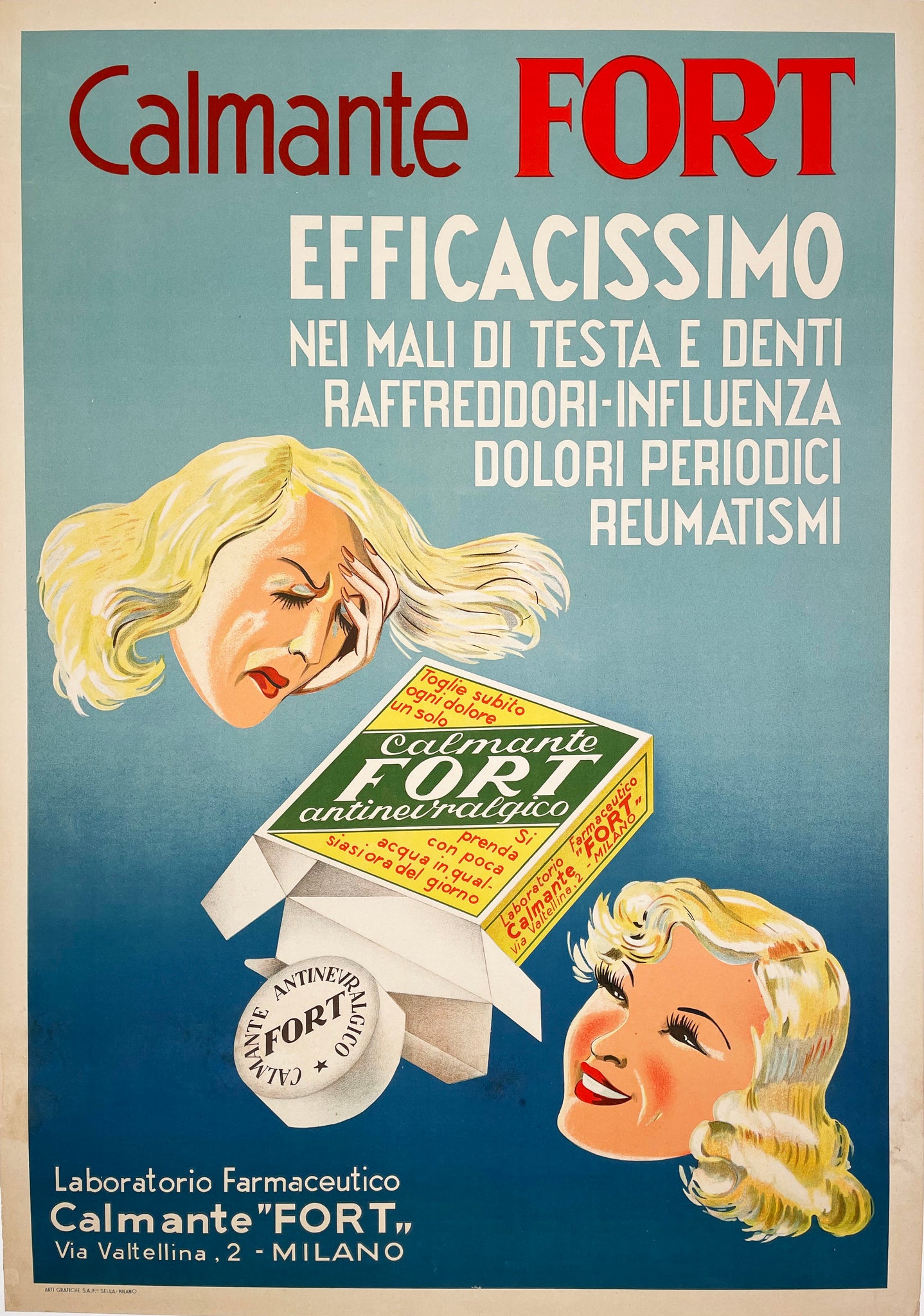 Calmante FORT - Vintage Italian Advertising poster - 1940