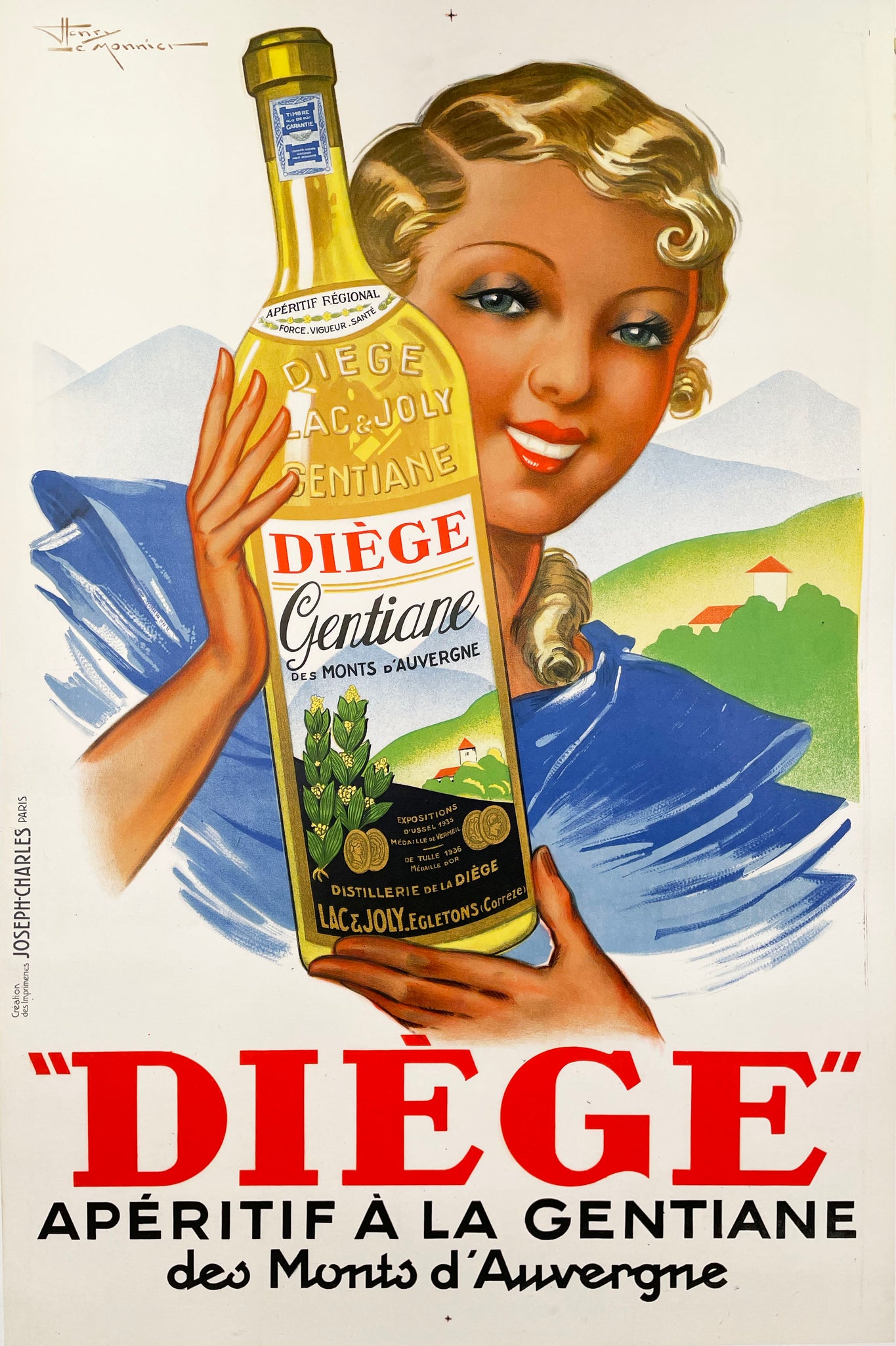 Diege Gentiane Aperitif - Vintage French poster by Le Monnier - 1936