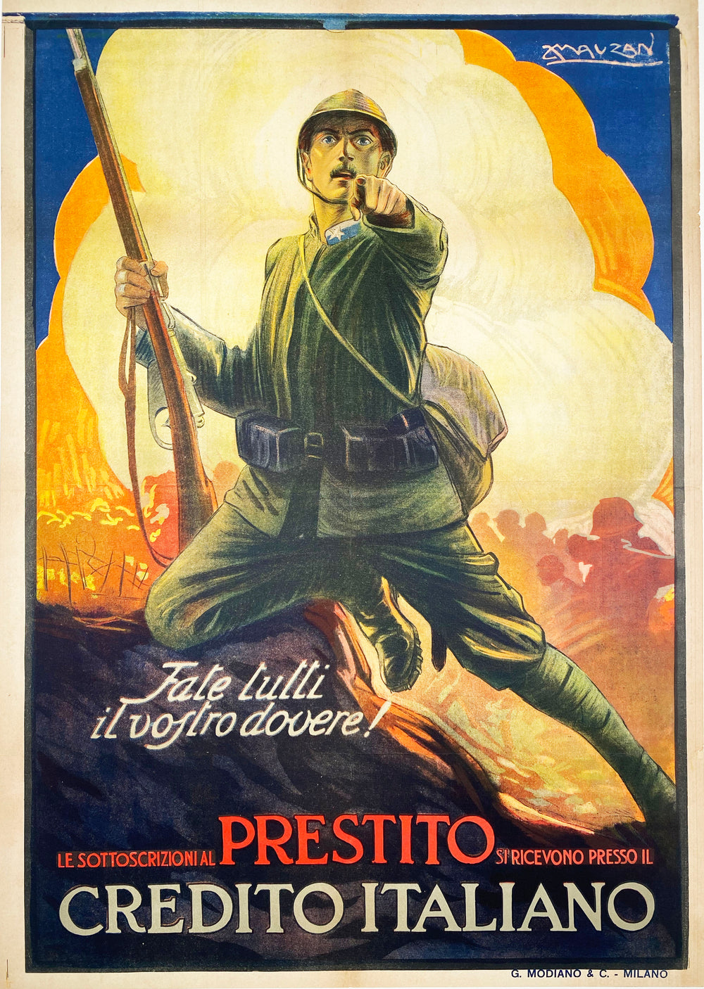 Prestito Credito Italiano - Vintage Italian Bond poster by Mauzan 1917